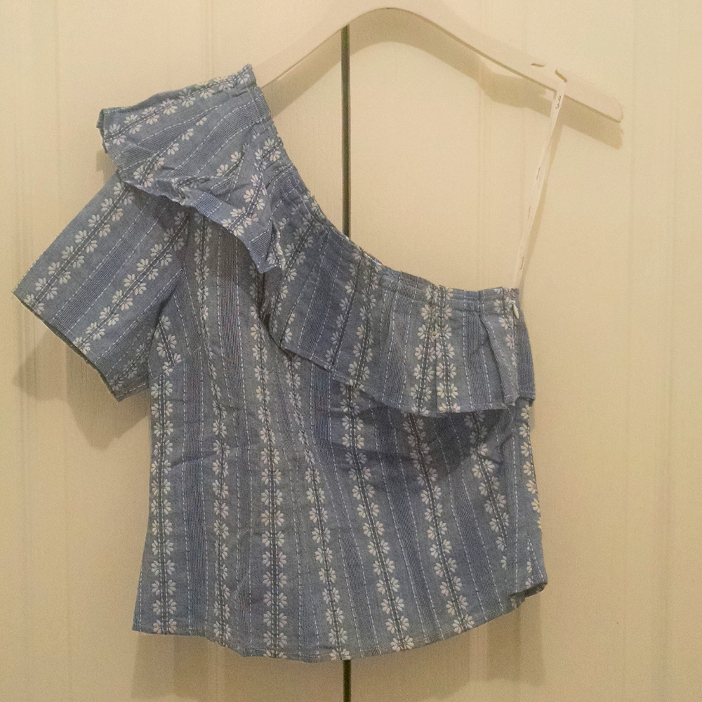 Splendid Cotton One-Shoulder Ruffle Crop Top - Picture 7 of 8